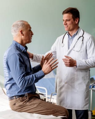 Caring doctor listens to patient